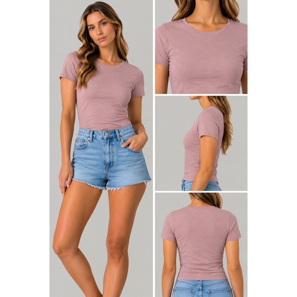 SKIMS Cotton Jersey T-Shirt Womens S Mauve Pink Crew Neck Short Sleeve